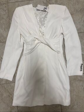 Zara Ivory Twist-Front Long Sleeve Dress